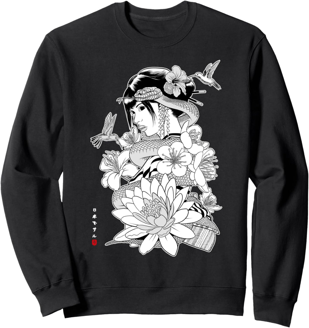 Schlange und Blumen mit Geisha Sweatshirt