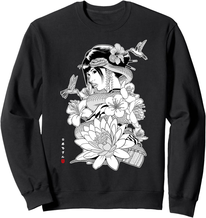 Schlange und Blumen mit Geisha Sweatshirt