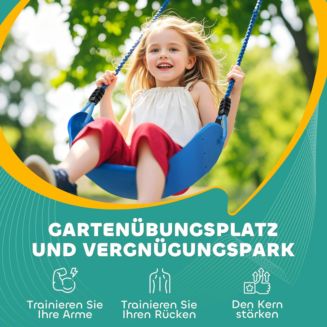AIYAPLAY Ninja Line Kinder 10m Slackline Set mit Turnringe, Schaukel, Kletterleiter, Baumschutz, Kle