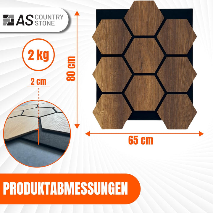 AS Country Stone® Akustikpaneele Holz | 4x Stück - 80cm x 65cm | echtes Holz | Effektive Schalldämmu