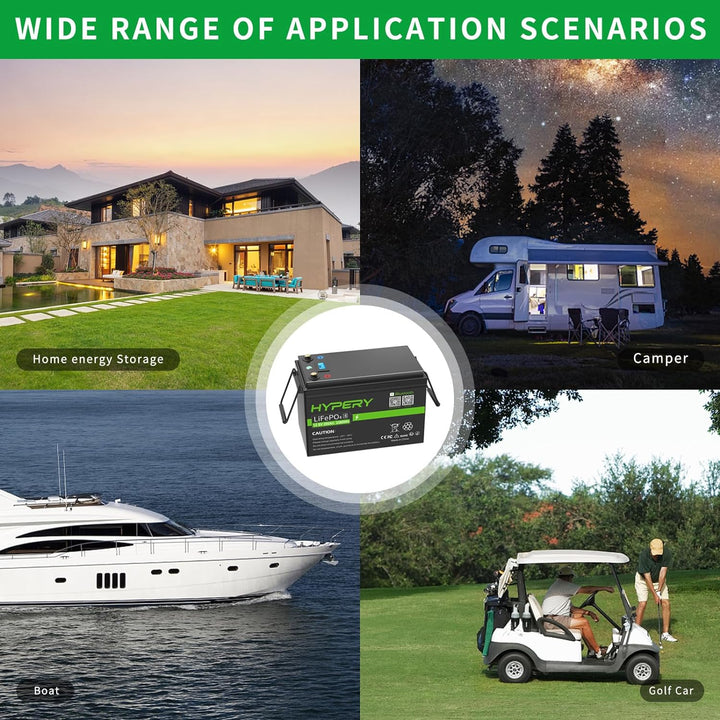 HYPERY LiFePO4 Akku, Smart 12V 200AH Lithium Batterie mit Bluetooth zur Überwachung der Batterie SOC