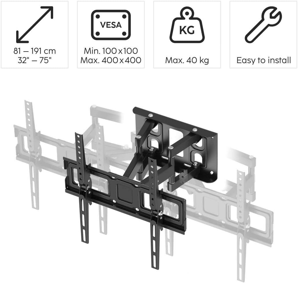 Hama TV Wandhalterung Schwenkbar &amp; Neigbar 32–75 Zoll (81–191 cm) – Vollbeweglich, Ausziehbar, VESA