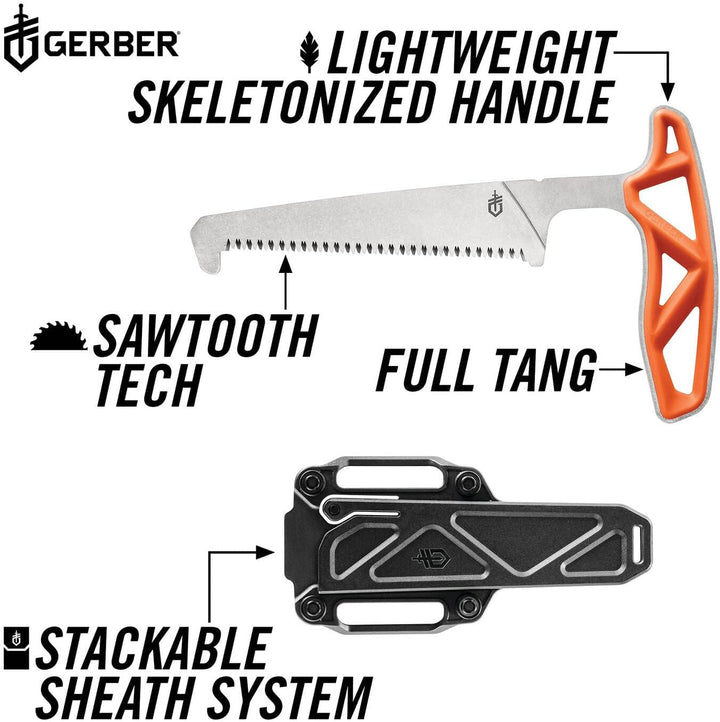 Gerber Knochensäge mit Scheide, Sägeblattlänge: 10,8 cm, Exo-Mod Saw, Klingenmaterial: 7Cr17MoV, Ora