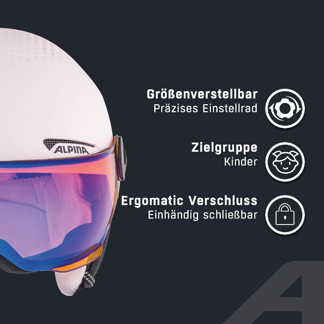 ALPINA ZUPO VISOR Q-LITE - Hochwertiger & Leichter Skihelm Mit Kontrastverstärkendem Visier Für Kind