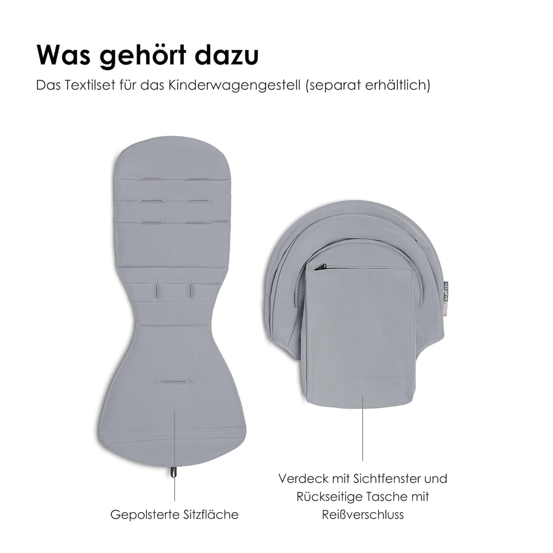 BABYZEN YOYO 6+ Textilset, Stone - Nur Textilset: Sitzpolster, farbgleichen Verdecken und Reissversc