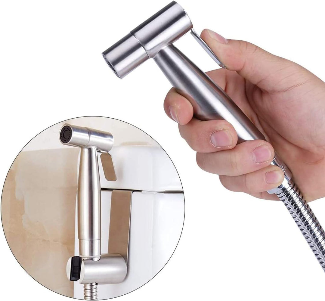 Frap Hand-Bidet-Sprüh-Set, gebürstetes Nickel, Duschkopf mit 150 cm Schlauch und Wandhalterung, 3er-