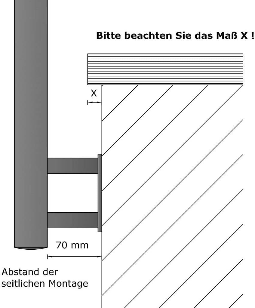 TIBU Einzelner Edelstahl Geländer Handlaufpfosten für seitliche Montage 6 Streben Seitenabstand 70mm