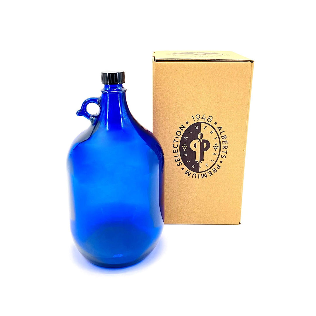 1x Glasballon blau 5 Liter, Henkelflasche aus Blauglas inkl. Handschraubverschluss PP35 (VPE 1 Stück