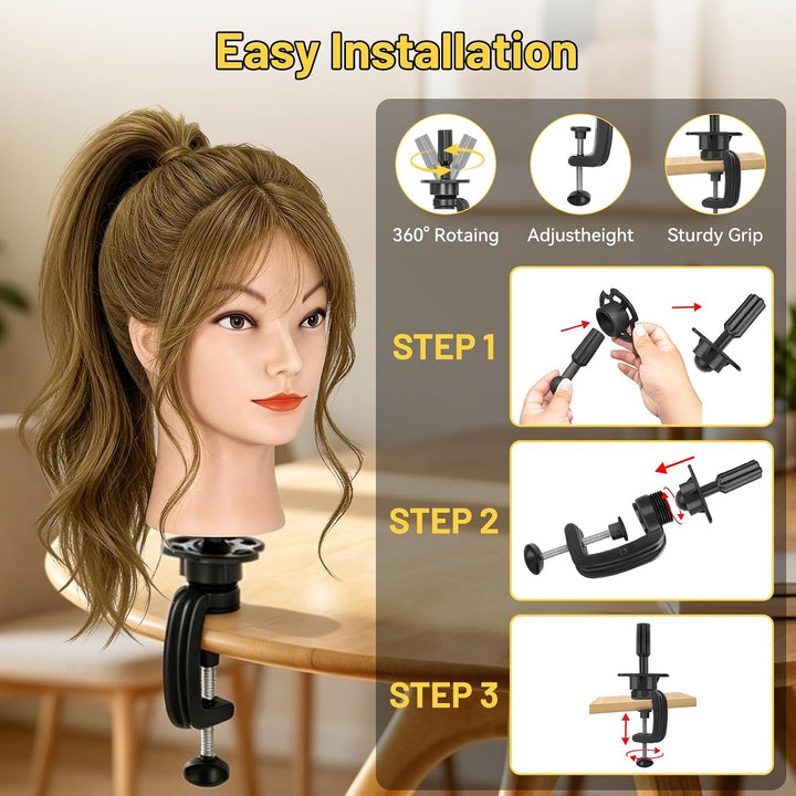 Yofuly 18 inch Trainingsköpfe für Friseure Übungskopf, 100% Echthaar Kosmetik Schaufensterpuppenkopf
