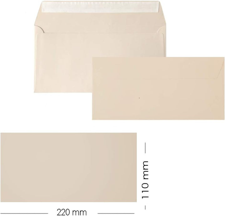 DIN lang Briefumschläge, 110x220mm, 120g, gerade Lasche mit Haftklebung, ideal für Geburtstag, Weihn