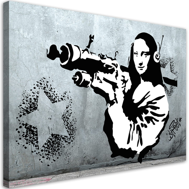 Feeby Bilder 100x70 cm Banksy Mona Lisa Betonoptik 1 tlg Modern Wandbilder Leinwandbilder Bild auf L