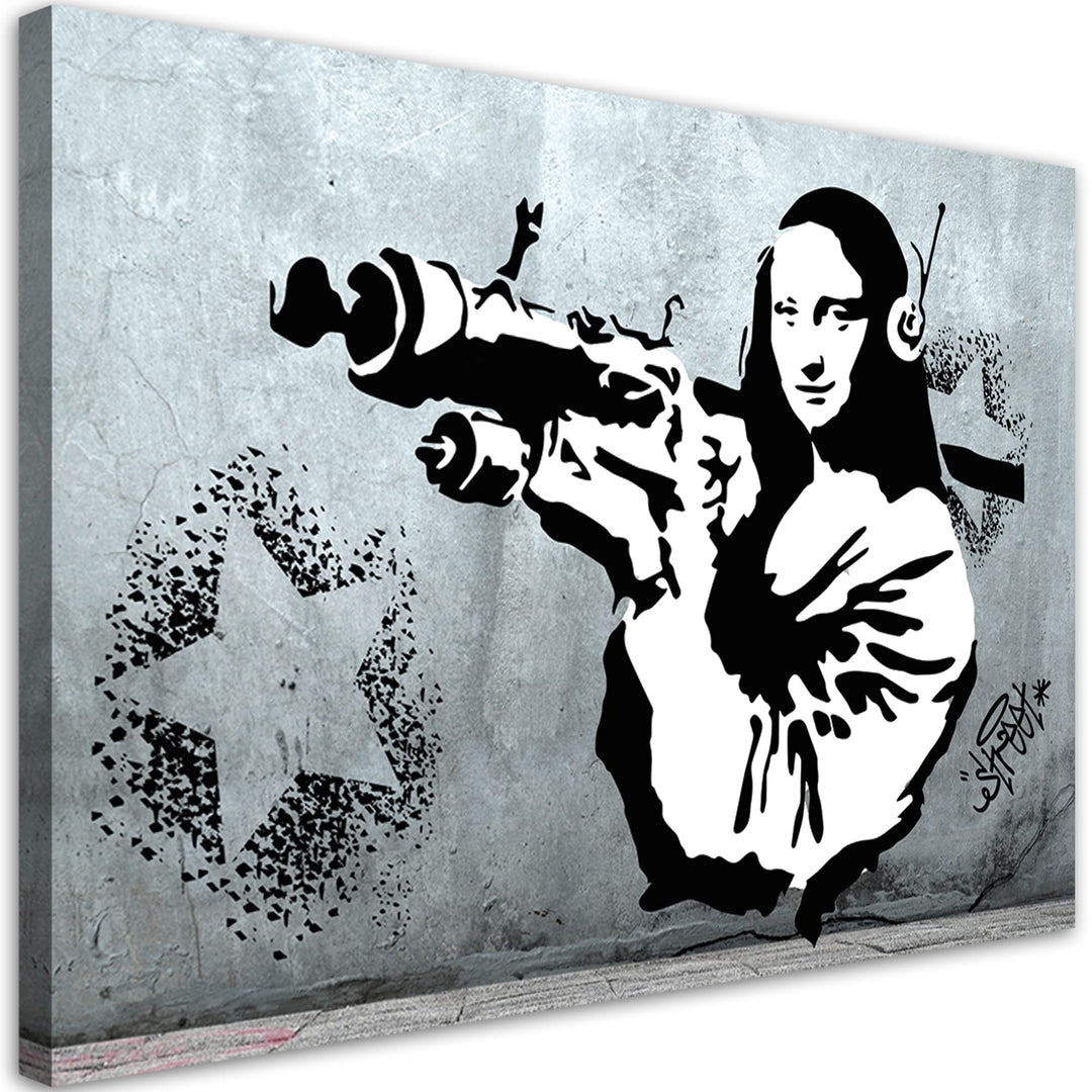 Feeby Bilder 115x75 cm Banksy Mona Lisa Betonoptik 1 tlg Modern Wandbilder Leinwandbilder Bild auf L