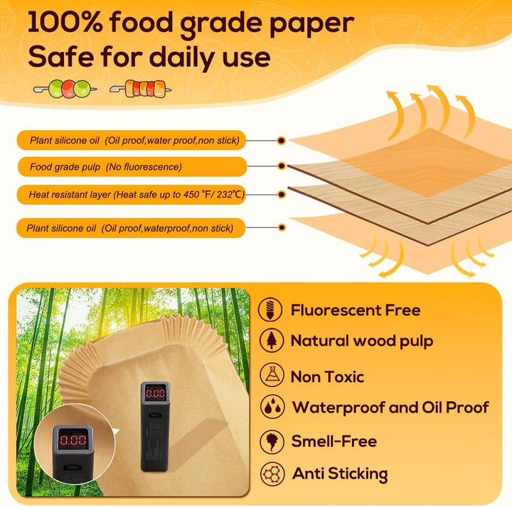 YQL 220 Stück Backpapier für Heissluftfritteuse, Heissluftfritteuse Zubehör für Ninja Foodi Dual Zon