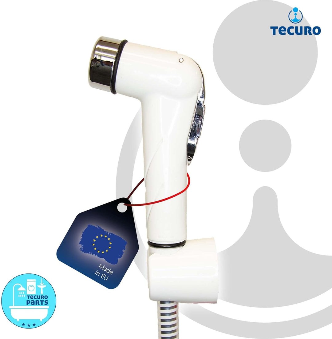 tecuro Bidet WC Handbrause Set SHATTAF, weiss/chrom, 1-strahlig, 1,20 m Schlauch und Wandhalter - T1