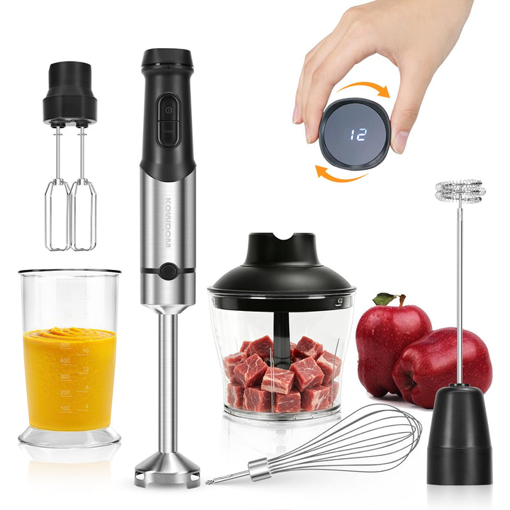 Stabmixer Set 1200W mit 12 Geschwindigkeiten & Turbofunktion – Edelstahl Pürierstab für Suppen, Soss