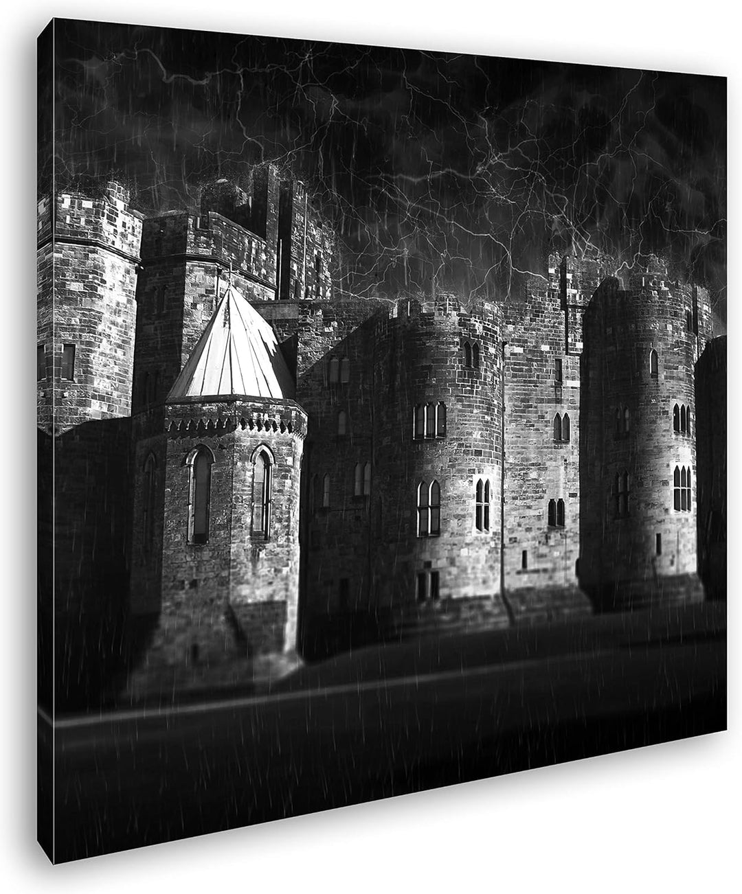 deyoli alte steinerne Burg Format: 70x70 Effekt: Schwarz&Weiss als Leinwandbild, Motiv fertig gerahm