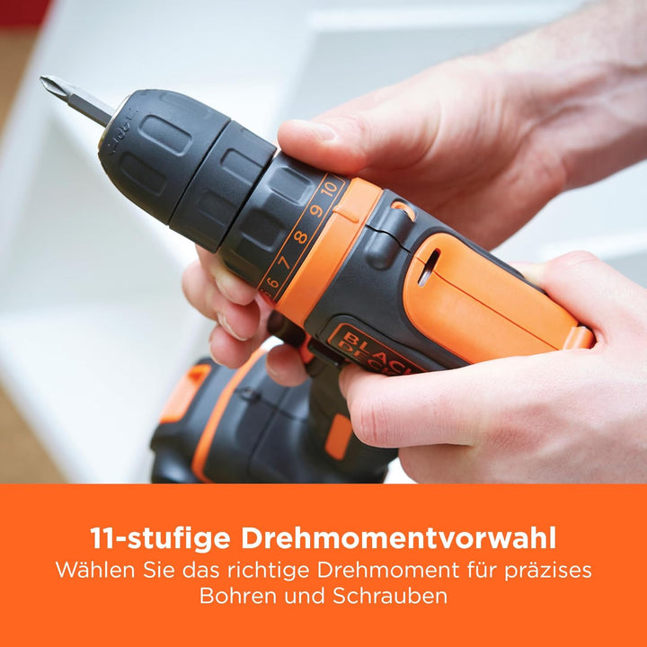 Black+Decker Li-Ion Ultra-Kompakt-Bohrer (Kleiner Akkuschrauber mit ergonomischem Softgriff und LED-