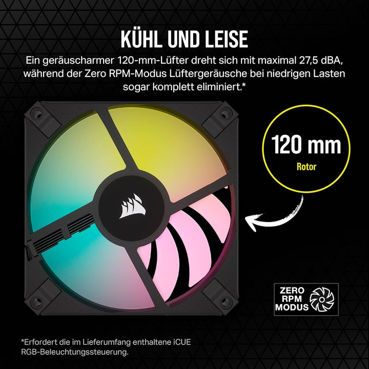 Corsair AF120 RGB Slim, 120-mm-PWM-Lüftersatz Mit Dynamischem Lager - Dünnes Profil Für Kleine Gehäu
