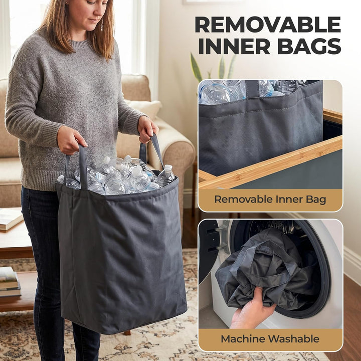 100L Premium Bambus Pfandflaschen Sammelbehälter - Organizer Küche mit innovativ Design für Nachhalt