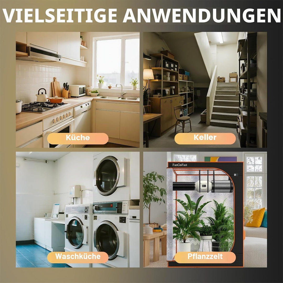 FanGoFast Rauchabzug Rohrventilator 100 mm Inline-Kanalventilator Abluftventilator Rohrlüfter 230 V