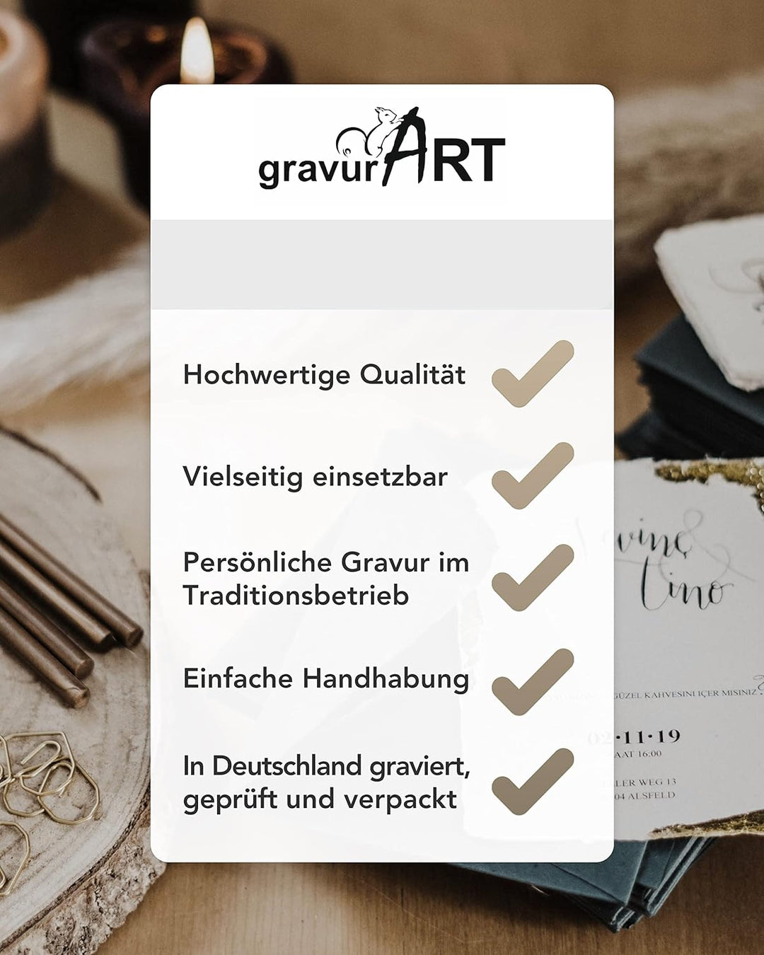 gravurART Siegelstempel personalisiert mit Initialen - Einladungen, Save the Date zur Hochzeit mit W