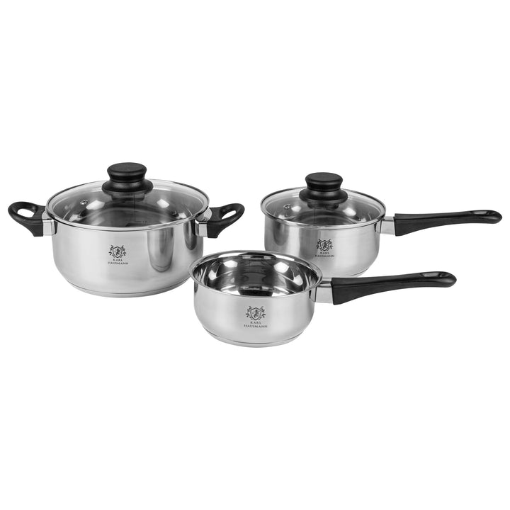 Topfset Induktion 3-teilig, Kochtopf Set mit Glasdeckel, Edelstahl mattiert, Induktions Töpfe Set un