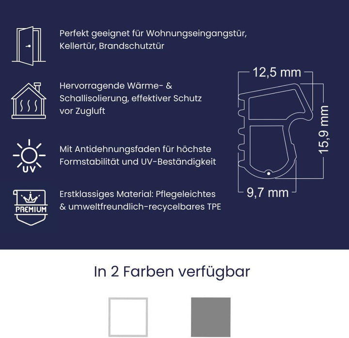 Stahlzargendichtung Weiss 25m - gegen Zugluft Lärm &amp; Staub spart Heizkosten Dichtung Dichtungshöhe 1