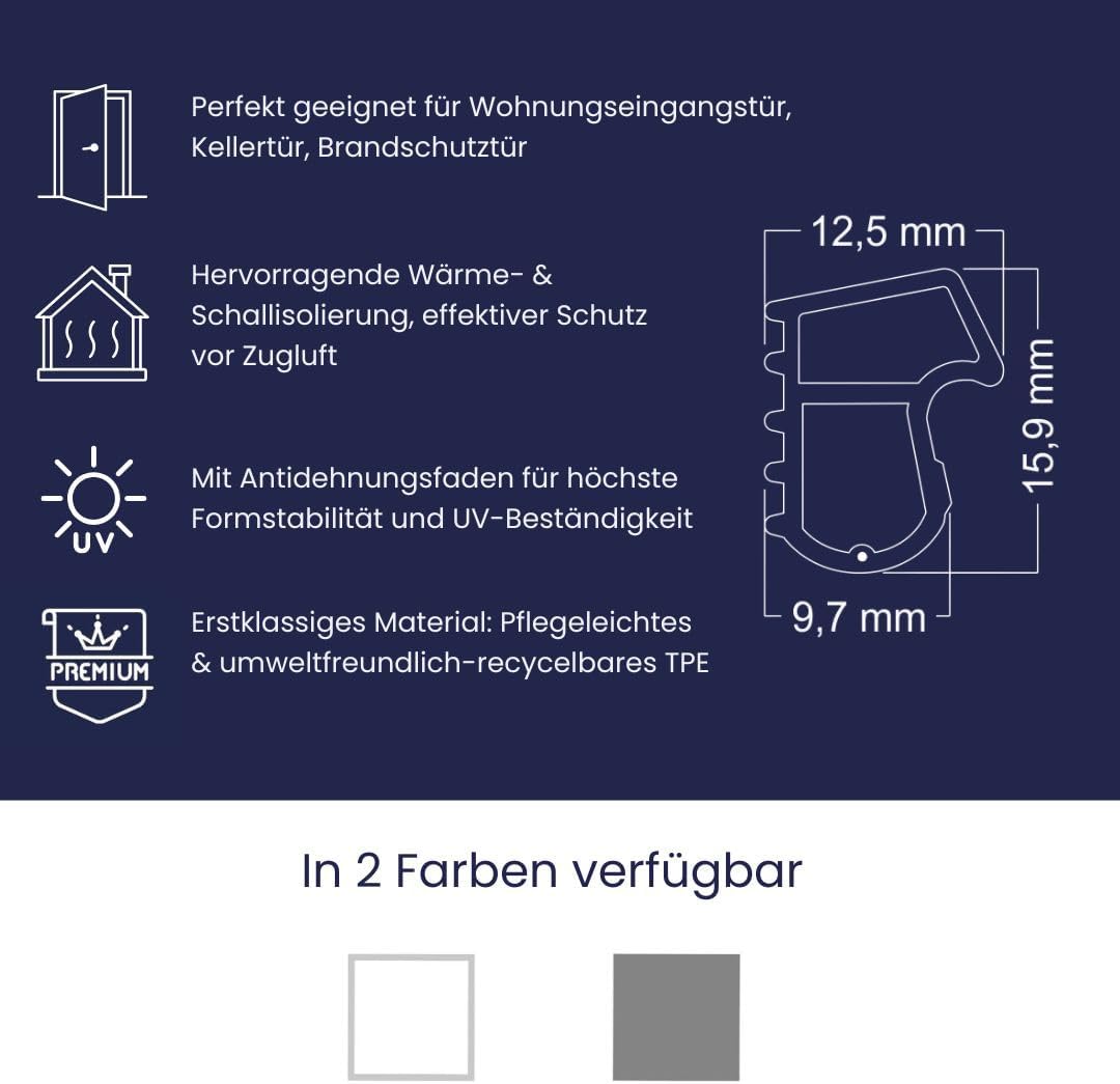 Stahlzargendichtung Grau 10m - gegen Zugluft Lärm &amp; Staub spart Heizkosten Dichtung Dichtungshöhe 16