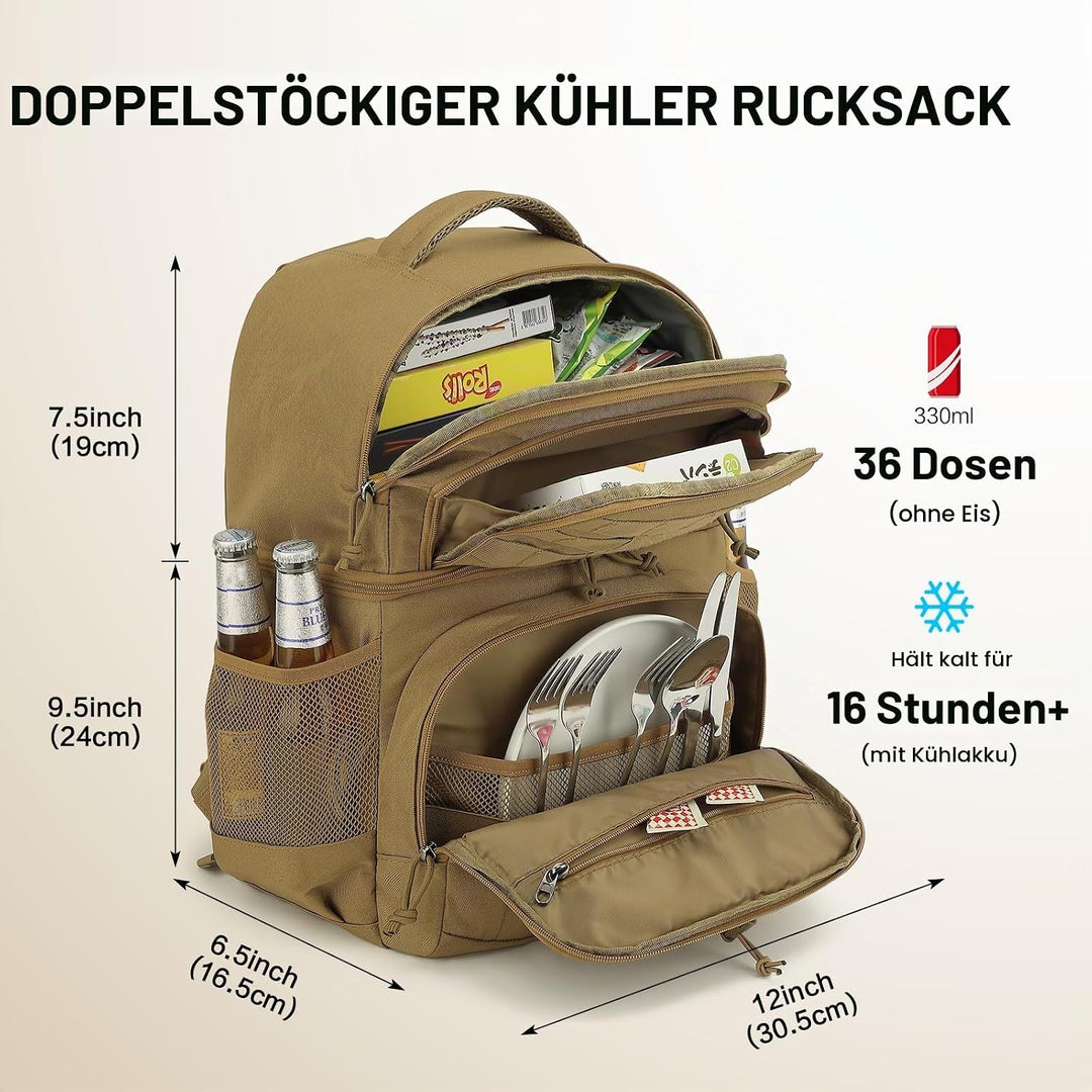 Kühlrucksack mit Doppeldecker Taktischer Kühltasche Rucksack Herren Klein Isoliert Auslaufsicherer R