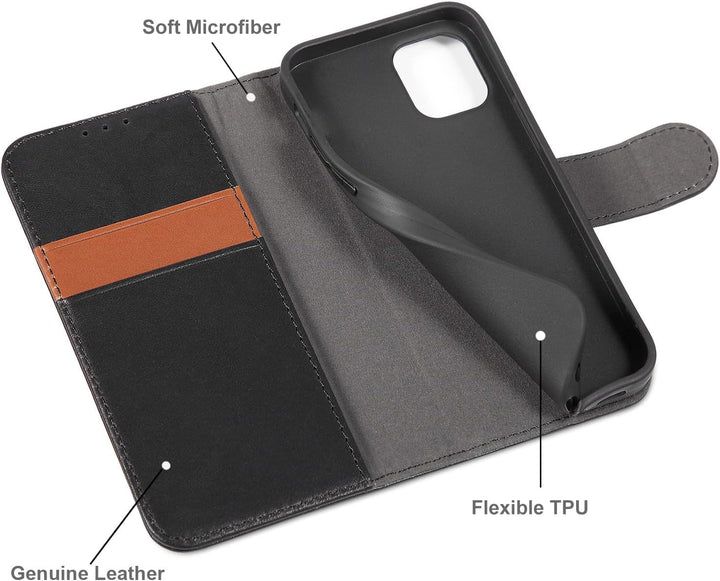 LENSUN Echtleder Hülle für iPhone 12 Mini, Handyhülle [Echtes Leder][Magnetverschluss][RFID Schutz]