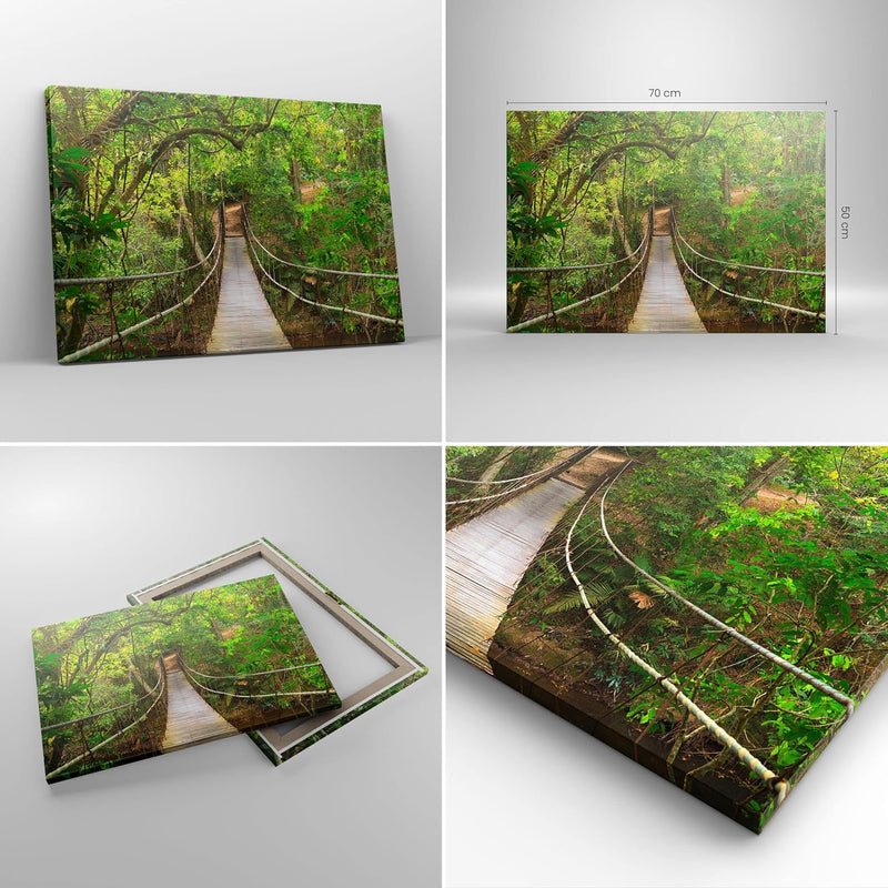 Bilder auf Leinwand Fussgängerbrücke Wald Abenteuer Leinwandbild 70x50cm Wandbilder Dekoration Wohnz