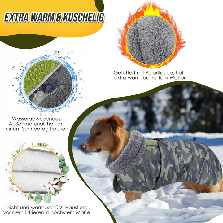 Hundemantel Winter für Kleine Hunde, Wasserdicht Hundejacke mit warmem Fleecefutter und Halsband, Wi