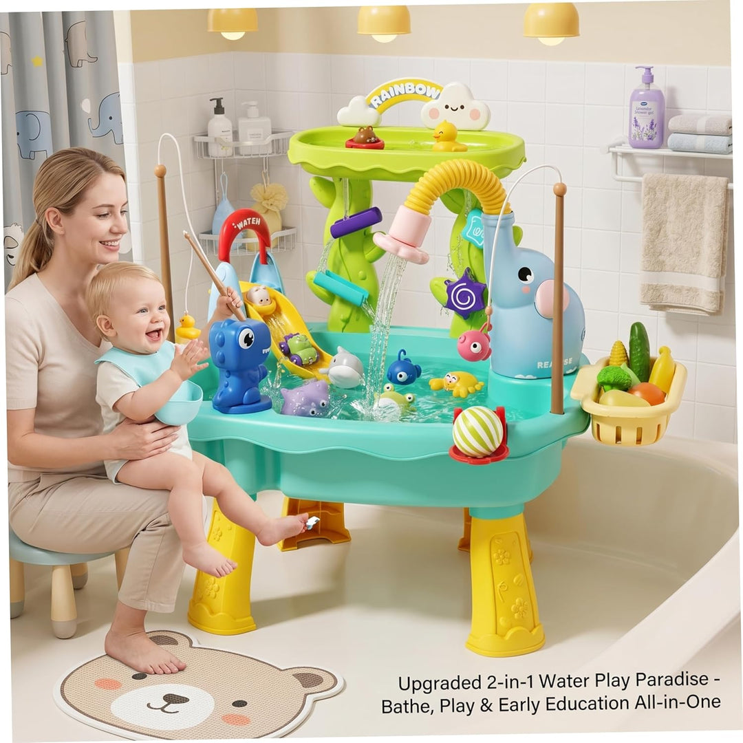 Wasserspieltisch, 2-lagige 6-in-1-Wassertabletts für Kinder mit Umlauf-, Rutschen- und Angelfunktion
