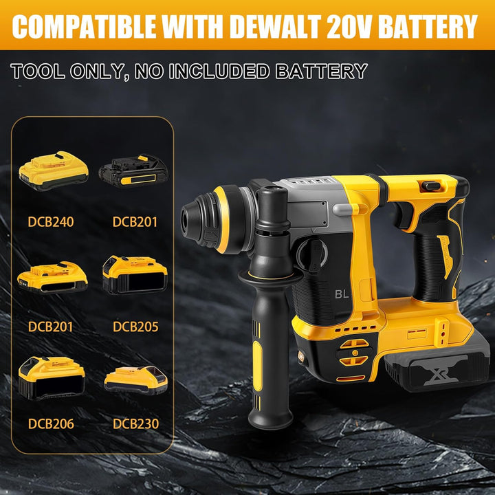 1250W Akku Kombihammer und Bohrlöcher 2-in-1 kompatibel mit DeWalt 20V Akku(ohne Akku),22 mm Bürsten