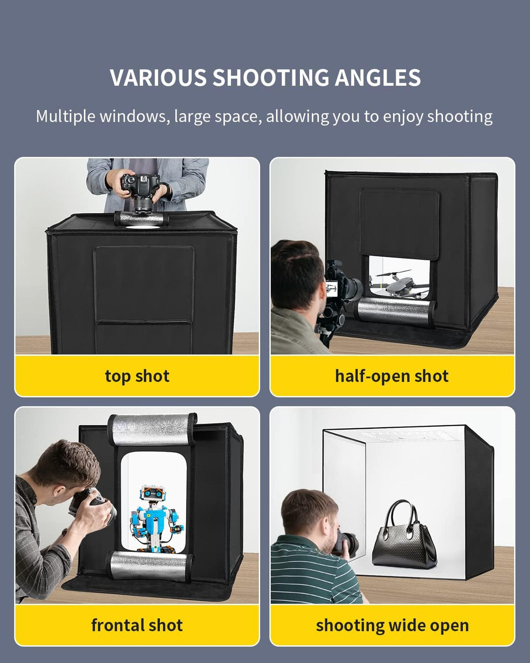 RALENO® Fotostudio Set 63 x 57 x 57 cm professionelle superhelle Fotobox mit 65 W / 5500 K / 92 CRI