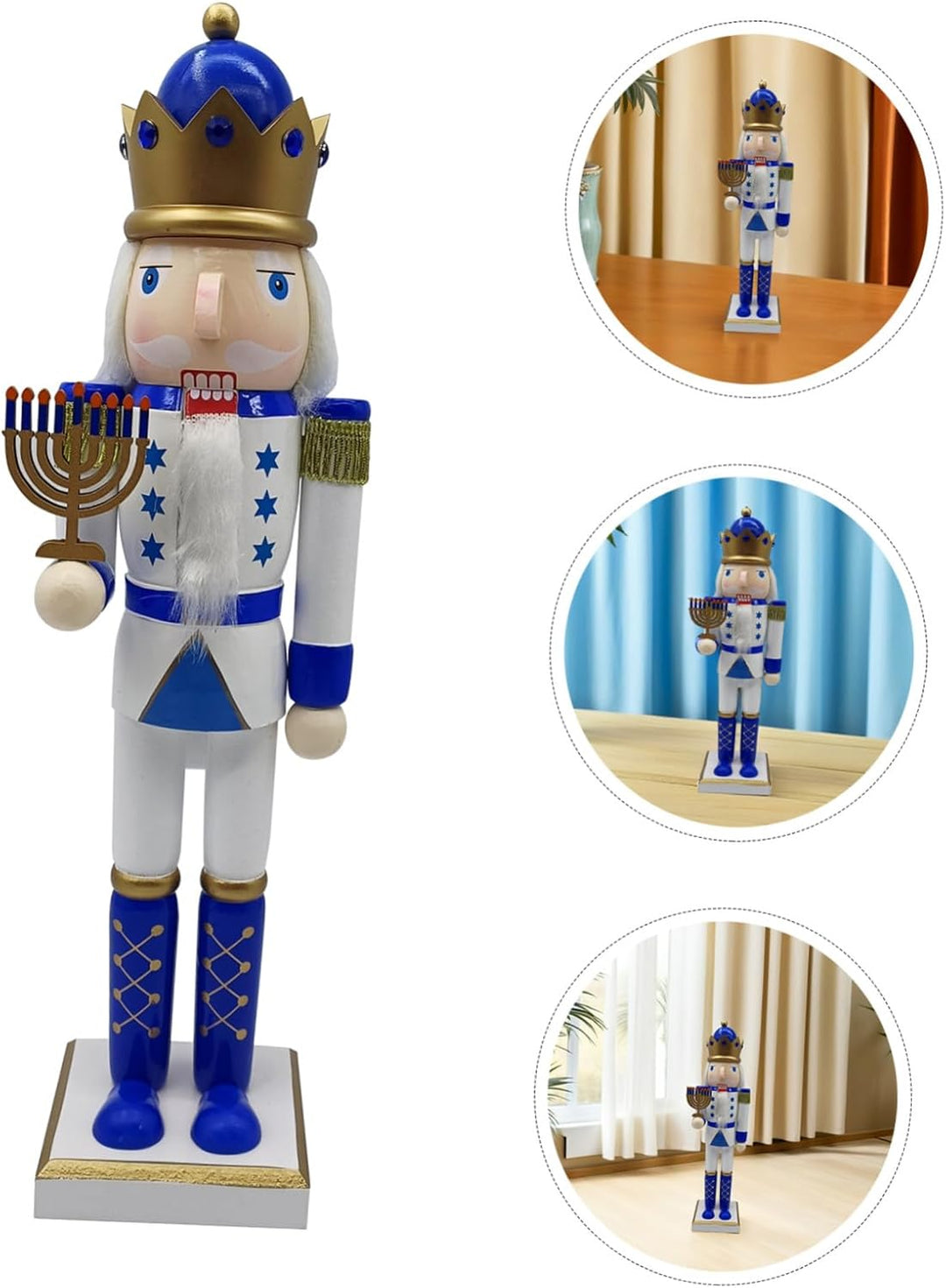 Ciieeo Nussknacker-Soldat-Puppe Aus Holz Blau-weiss Traditionelle Nussknacker-soldatenfigur Chanukka