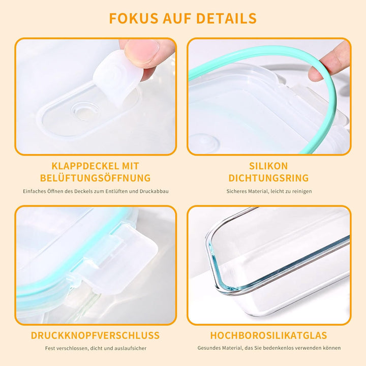 LNWSN Frischhaltedosen Glas mit Deckel 6er, 1520ml Hochtransparente Borosilikatglas Meal Prep Boxen