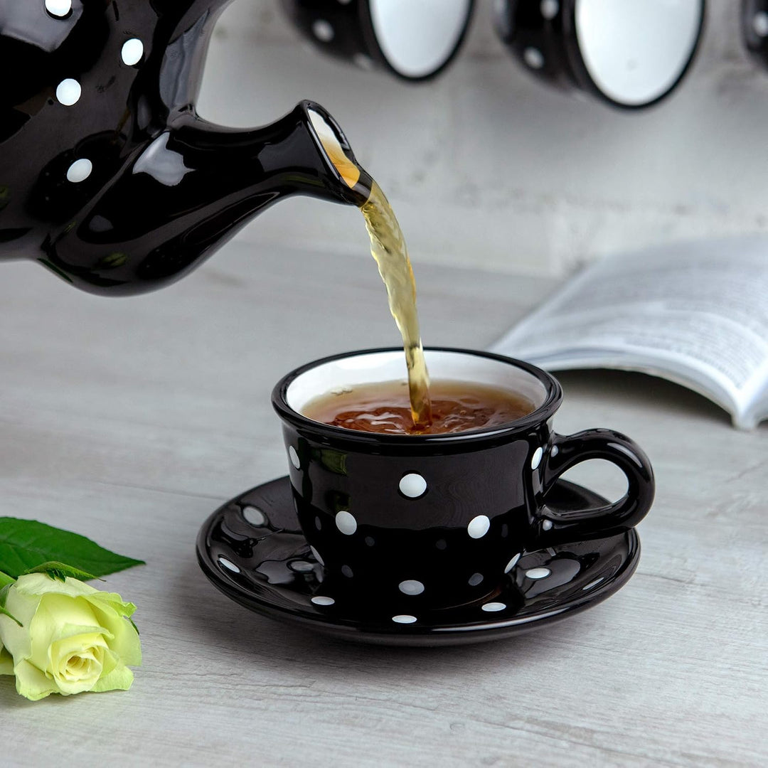 City to Cottage® - Kaffeebecher Teetasse 250 ml | Schwarz und Weiss | Polka Dots | Handgemacht | Ker