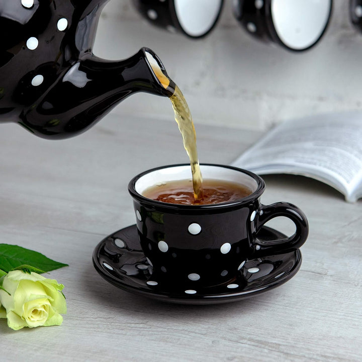 City to Cottage® - Kaffeebecher Teetasse 250 ml | Schwarz und Weiss | Polka Dots | Handgemacht | Ker