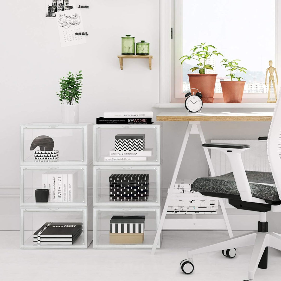 SONGMICS Schuhboxen, 6er Set, stapelbare Schuhorganizer, Kunststoffboxen mit durchsichtiger Tür, Sch