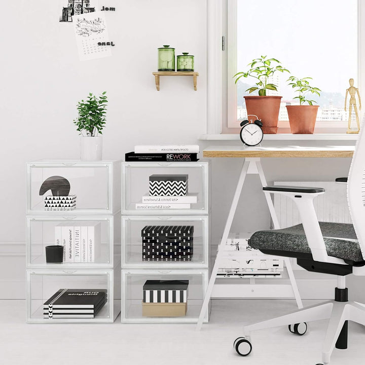 SONGMICS Schuhboxen, 6er Set, stapelbare Schuhorganizer, Kunststoffboxen mit durchsichtiger Tür, Sch