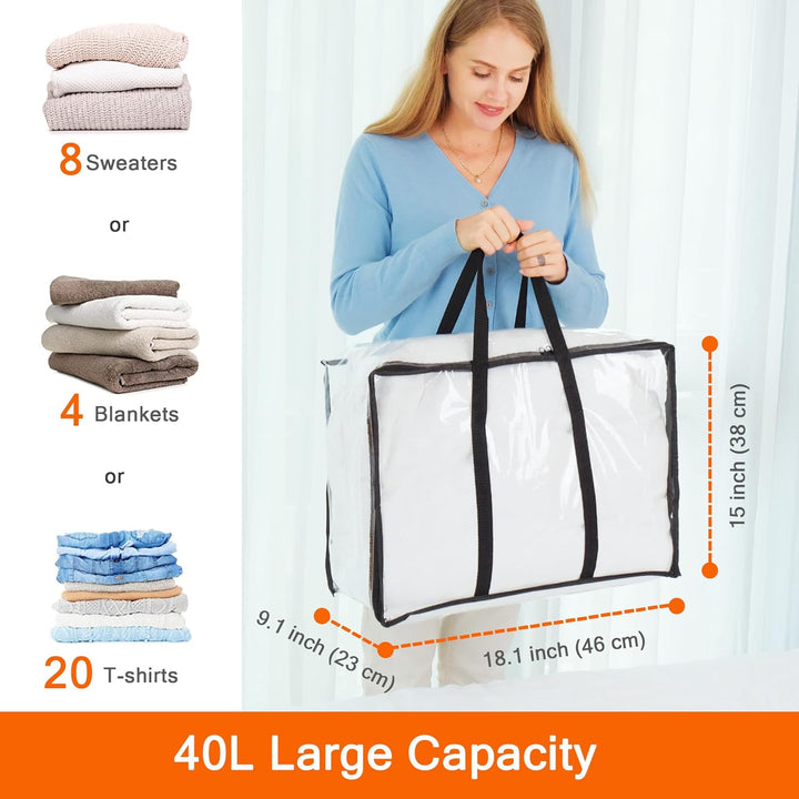 Vieshful 3 Stück Transparente Plastik Aufbewahrungstasche, 40L Organizer Aufbewahrungsbox Kleiderauf