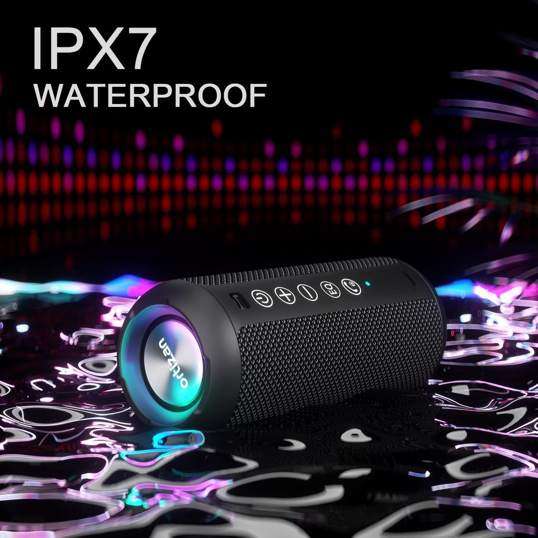 Ortizan Bluetooth Lautsprecher mit Buntem LED-Licht, Tragbarer Mini Bluetooth Box mit Freisprechfunk