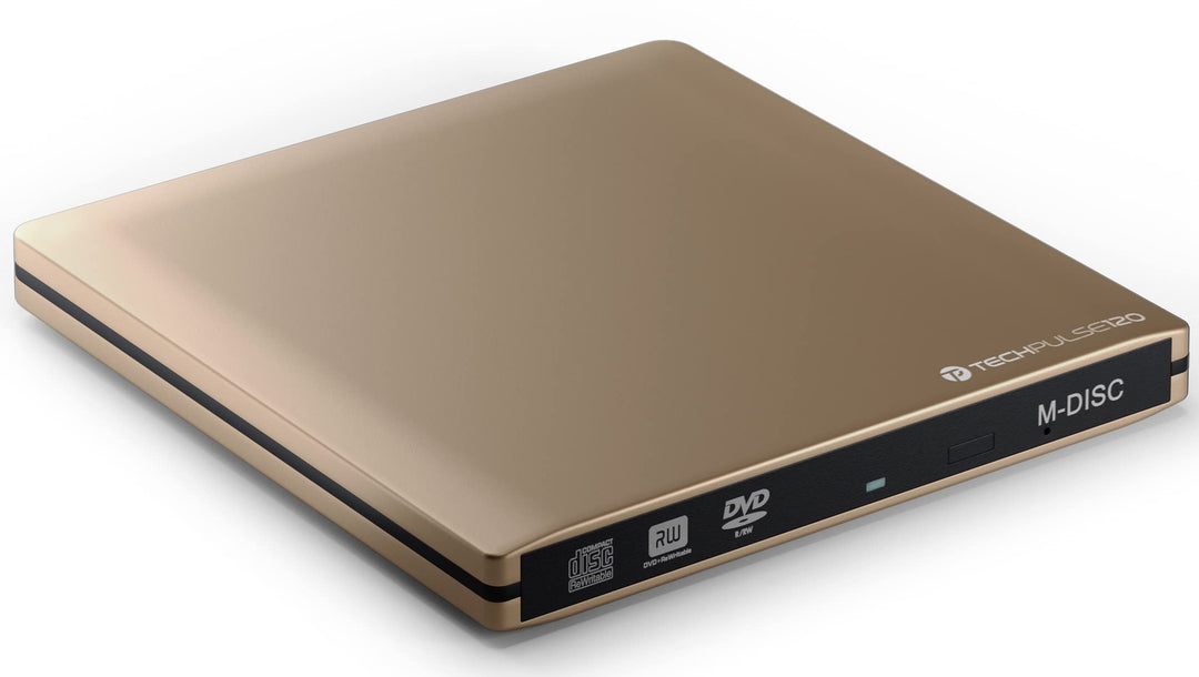 techPulse120 externer DVD CD M-Disc USB 3.0 Type C Brenner Writer Alu Champagner Gold Burner Superdr