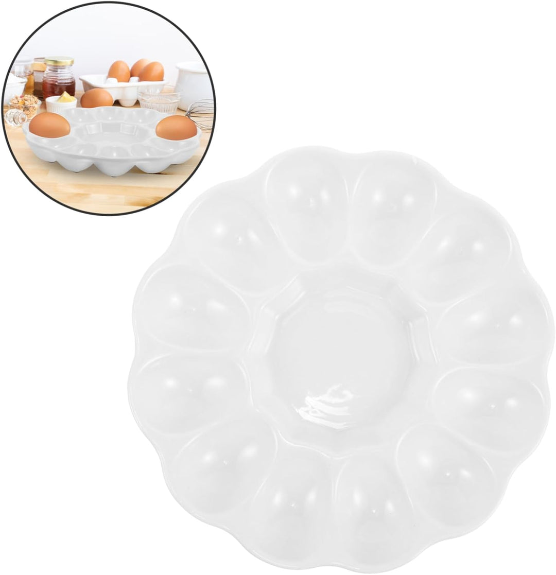 Garneck 8 Zoll Keramikteller Für Gefüllte Eier – Rundes Eiertablett Mit 12 Löchern - Ideal Für Oster