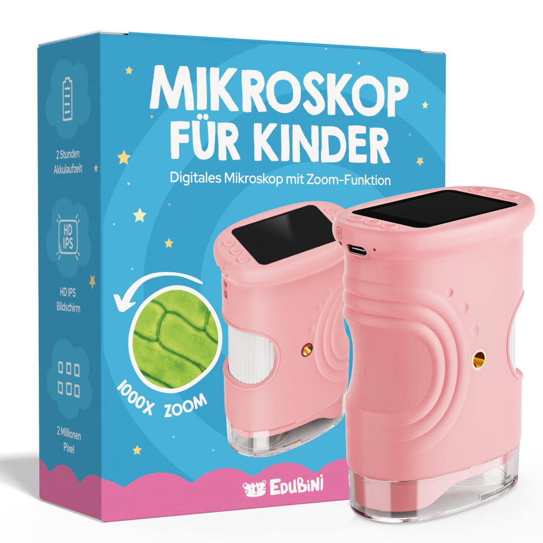 Edubini Digitales Mikroskop für Kinder [1000-fache Vergrösserung] - Tragbares Taschenmikroskop für G