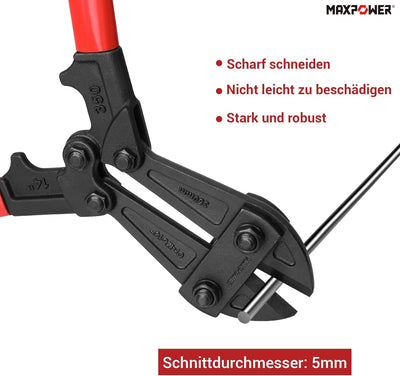 MAXPOWER 350mm Bolzenschneider Schnittdurchmesser 5mm Bolzenschneider für Schlösser 350mm/14 Zoll, 3