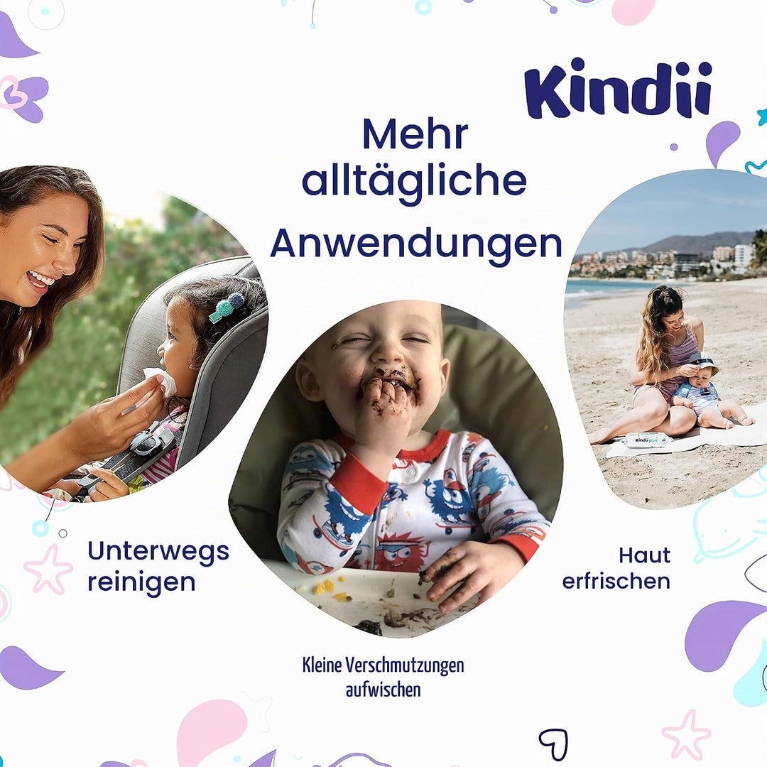 Kindii Feuchttücher Pure Water 99% – (12x60 Stück) Feuchttücher für Babys und Kinder – unparfümiert,