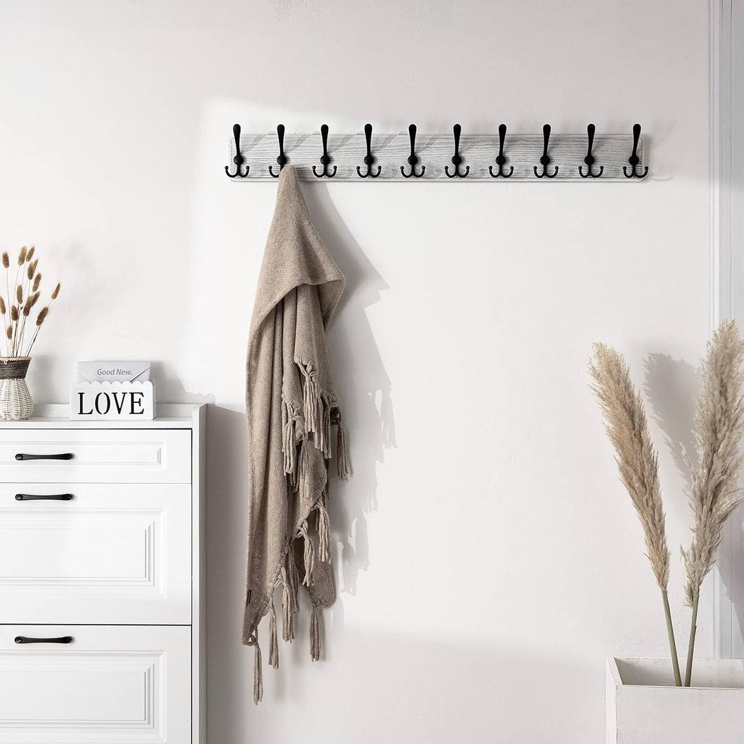 SKOLOO Garderobenleiste Holz, Vintage, Stabile Kleiderhaken Wand mit 10 Dreifachhaken, zum Aufhängen