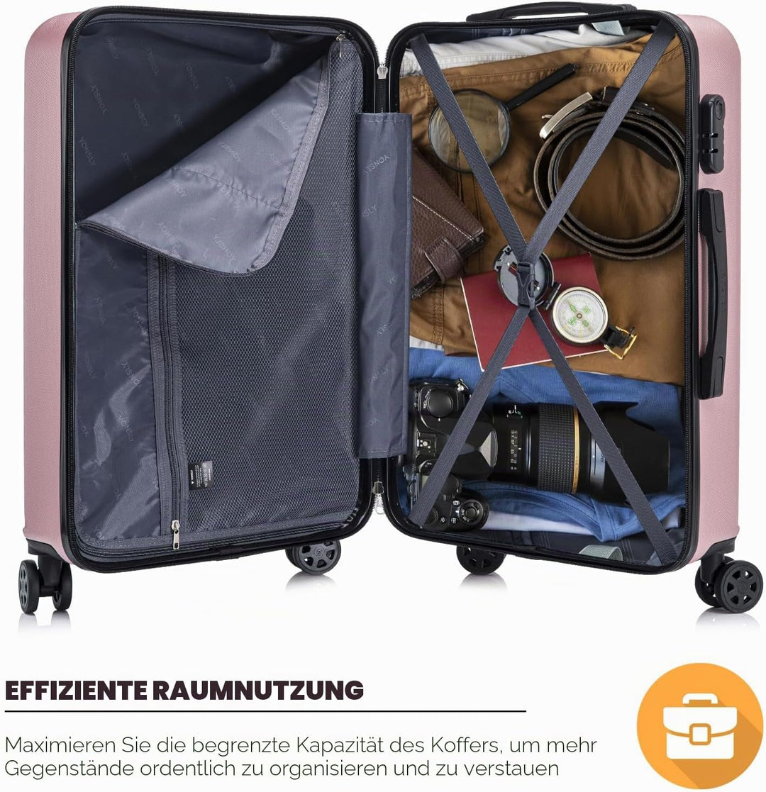 Koffer Suitcase XL Roségold, Trolley Reisekoffer, Rollkoffer Handgepäck mit 4 Rollen 360°, Hartschal